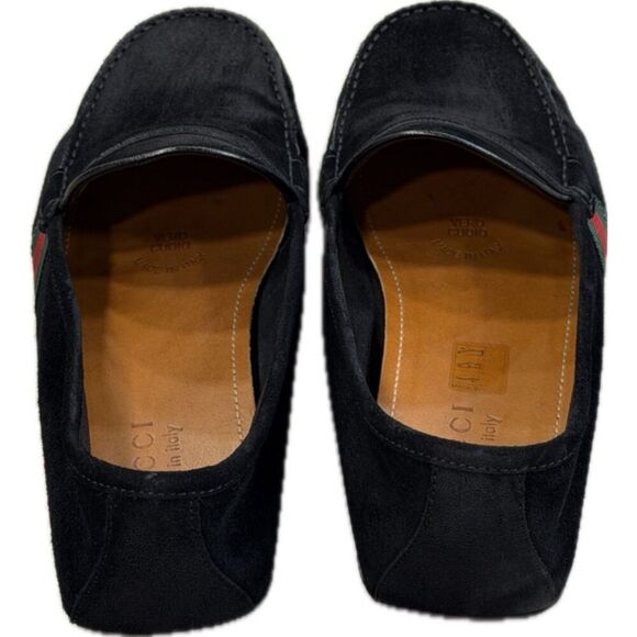 Gucci Black Suede Web Stripe Penny Loafers – Style 566294 - Picture 5 of 7